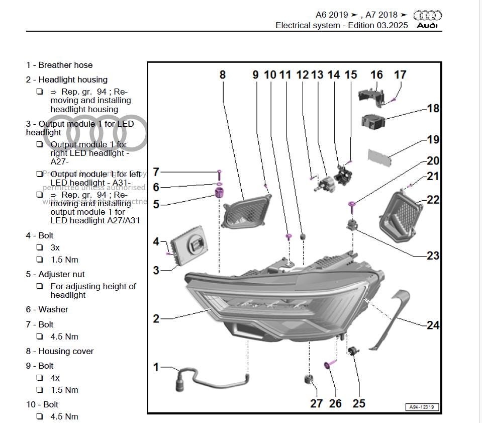 Audi A6 C8 2018-2020 Service Workshop Manual