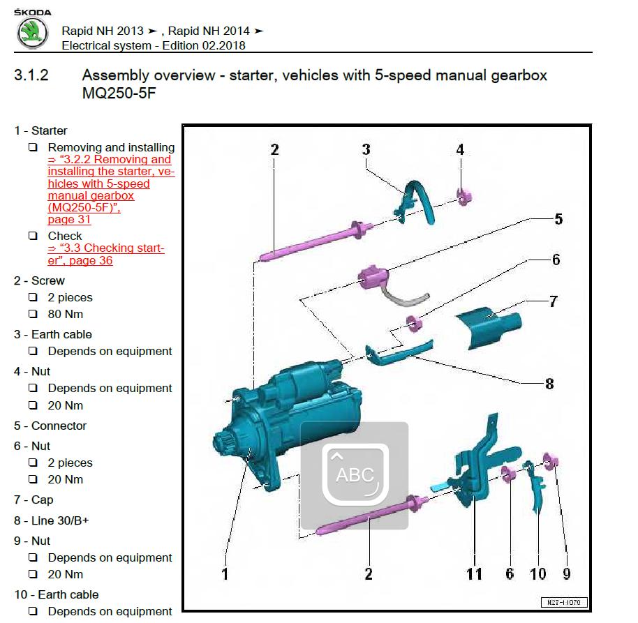 Skoda Rapid 2012-2020 Service Workshop Manual