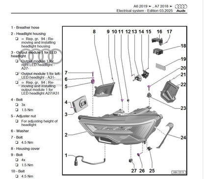 Audi A6 C8 2018-2020 Service Workshop Manual