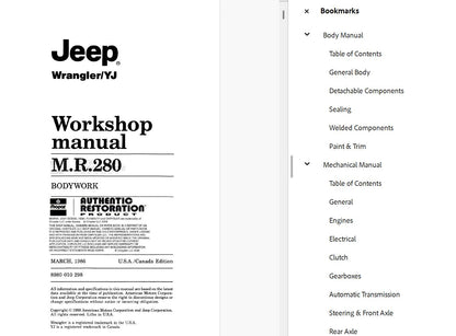 Jeep Wrangler YJ 1987-1991 Service Workshop Manual